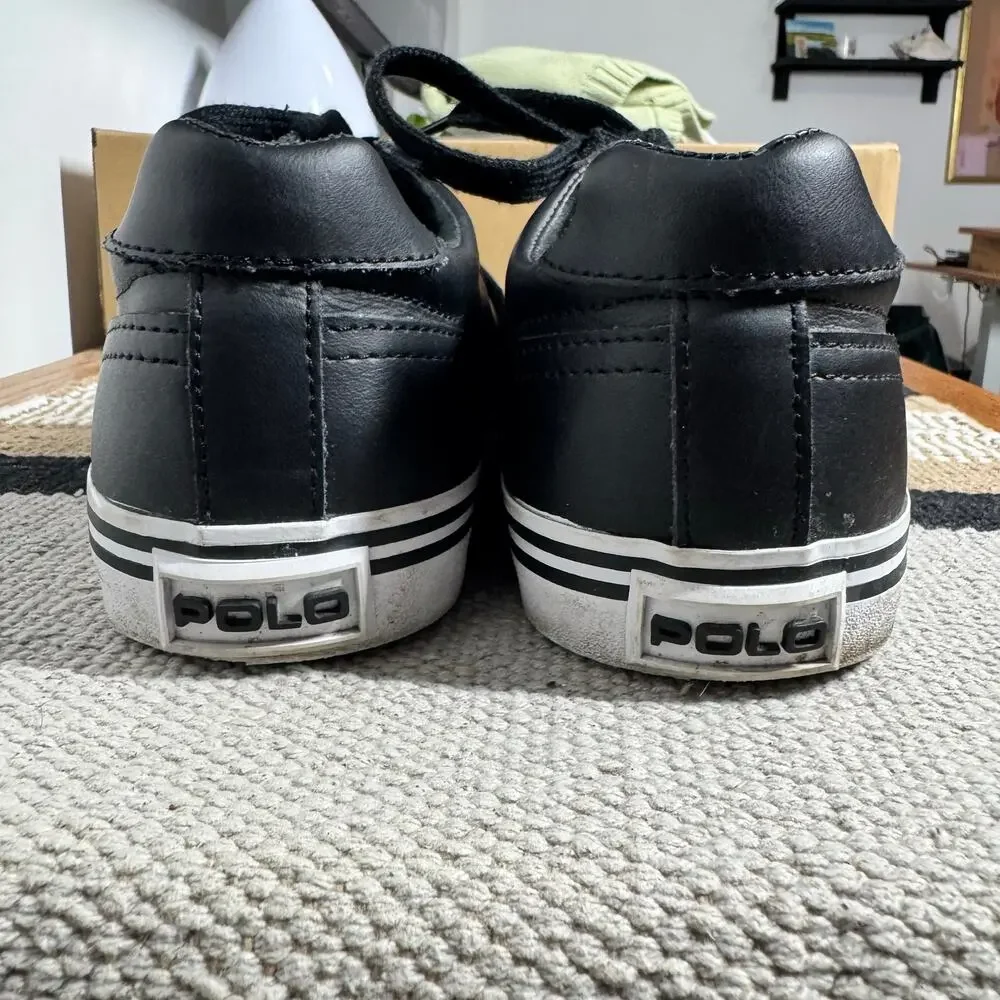 Polo Ralph Lauren Hanford Leather Trainers Sneaker Men 10D Black Quite Luxury‎